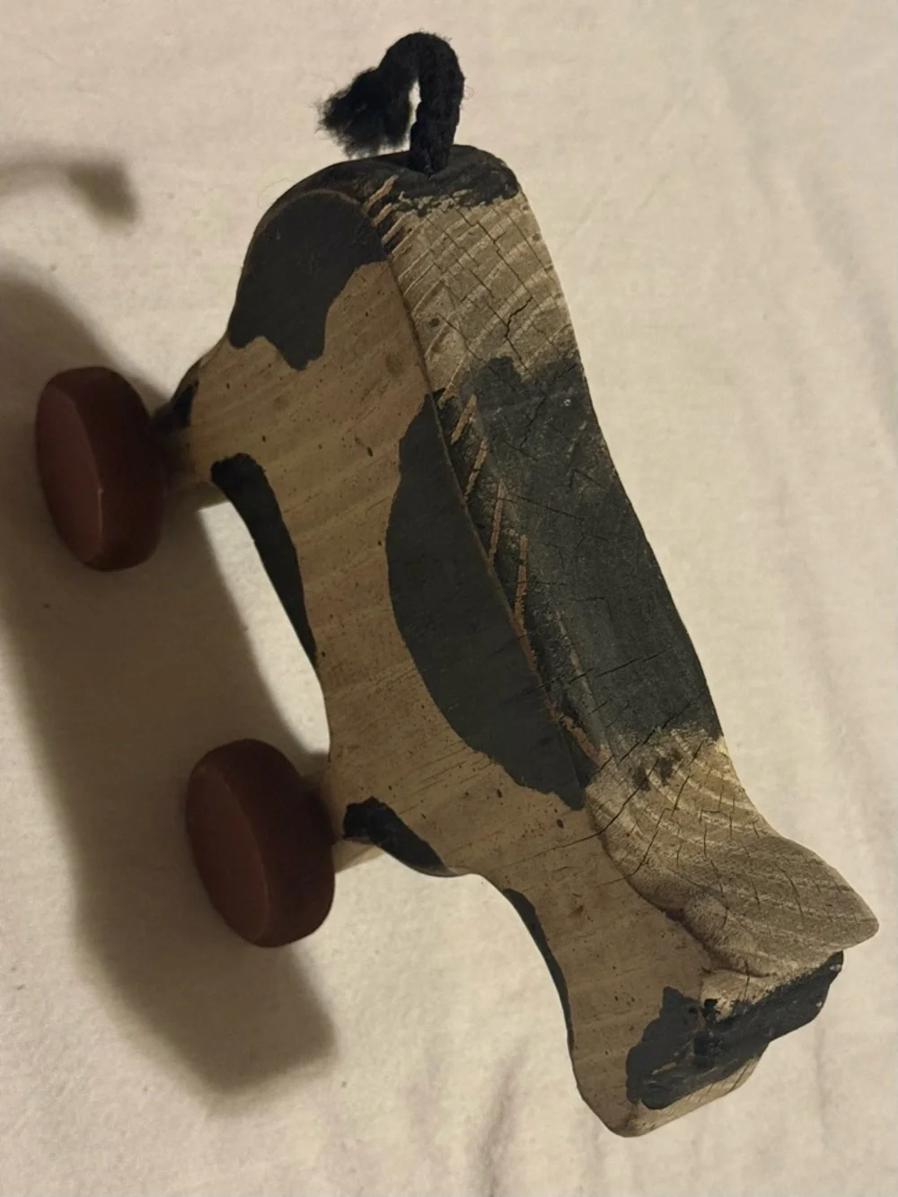 Handcrafted Wood Cow Accent in Black and cream